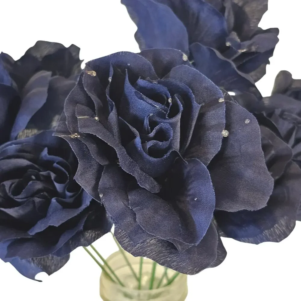 Navy Blue Artificial Roses 3in Fluffy Silk Flowers Stems Wedding Craft Lot of 20